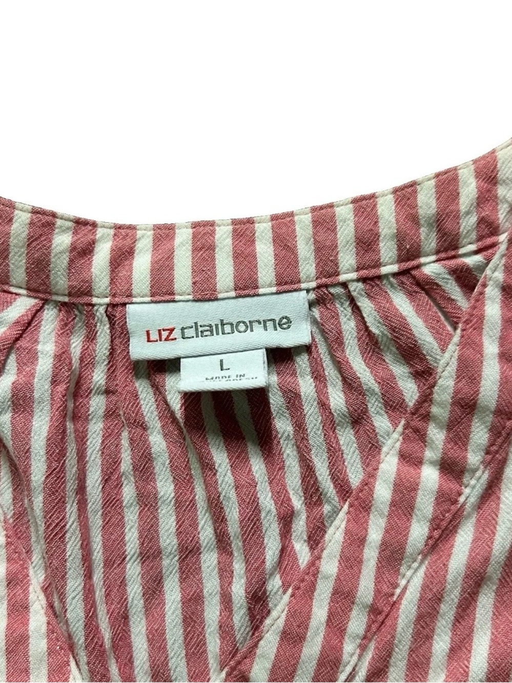 Women’s Liz Claiborne Pink White Striped Shirt Size Large - Picture 3 of 3